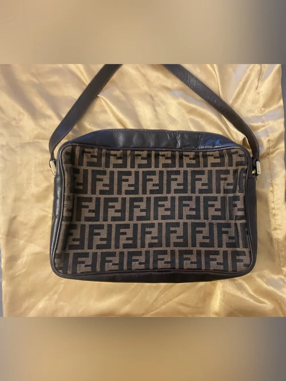 Vintage Fendi Black and Brown FF Monogram Messenger Bag